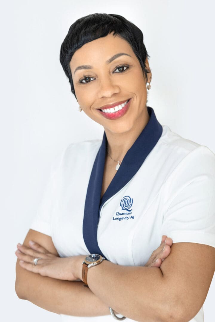 Smiling woman in a professional uniform.