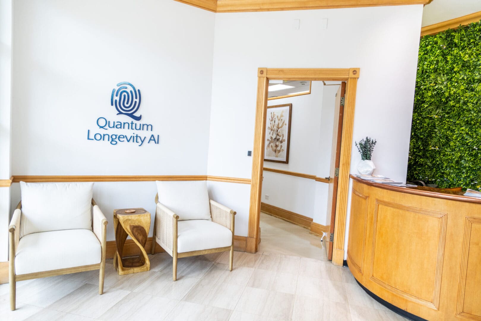 Modern waiting area with green wall.